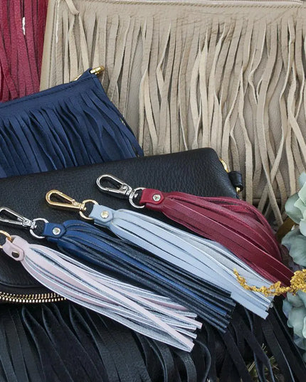 Fringe Power Leather Bag Charm-Serenity/Silver