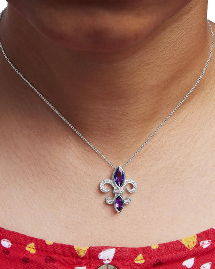 .925 Sterling Silver Purple Amethyst Marquise and Diamond Accent Fleur De Lis Pendant Necklace (H-I Color, SI1-SI2 Clarity) - Size 18"