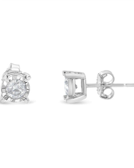.925 Sterling Silver 1/2 Cttw Near Colorless Round Brilliant-Cut Diamond Miracle-Set Stud Earrings (H-I Color, I2-I3 Clarity)