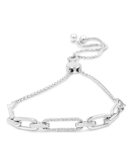 .925 Sterling Silver 1/10 Cttw Diamond Paperclip Link Adjustable Bolo Bracelet (I-J Color, I2-I3 Clarity)