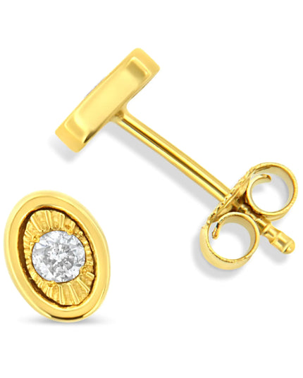 10K Yellow Gold Plated .925 Sterling Silver 1/10 Cttw Miracle-Set Diamond Stud Earrings - Choice of Shapes