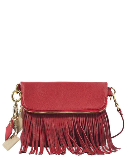 Flamingo Leather Fringe Handbag- Scarlet Red