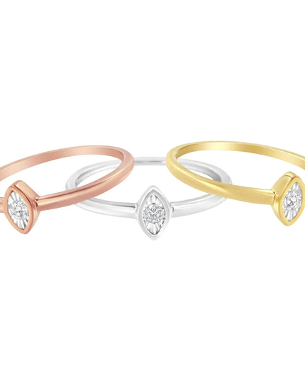 14K Gold Plated .925 Sterling Silver 1/6 Cttw Diamond Marquise Shaped Stackable Promise Ring Set (J-K Color, I1-I2 Clarity)