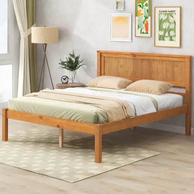 Full Oak Platform Bed Frame With Headboard
