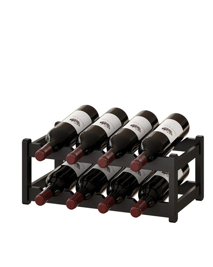 2-Tier Bamboo Wine Rack – Sturdy 8-Bottle Countertop Wine Storage Shelf for Kitchen, Dining Room, Pantry (Black)
