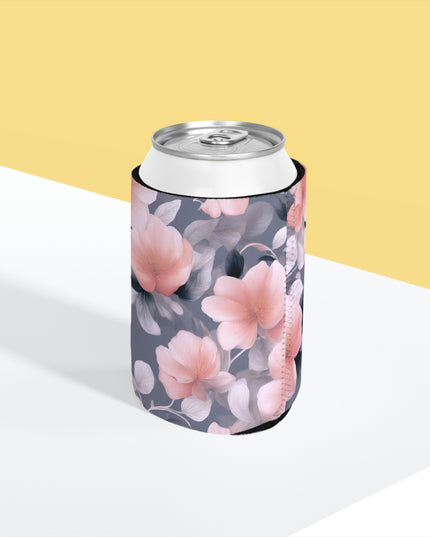 Peach and Blue Gray Floral Bunch 12 oz Can Cooler Sleeve