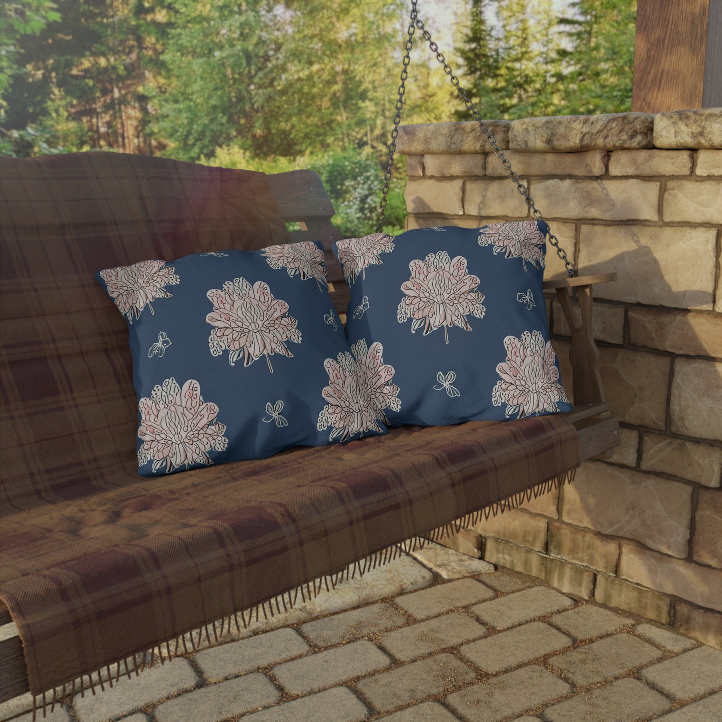 Rose White Floral Butterflies 20" x 20" Outdoor Pillow