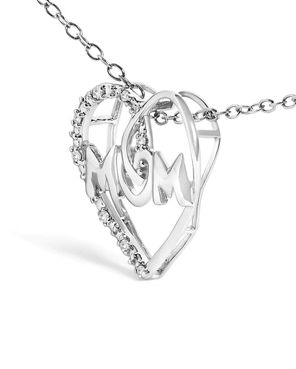 .925 Sterling Silver Diamond Accent MOM Heart Pendant Necklace (J-K Color, I2-I3 Clarity) - 18" Inches