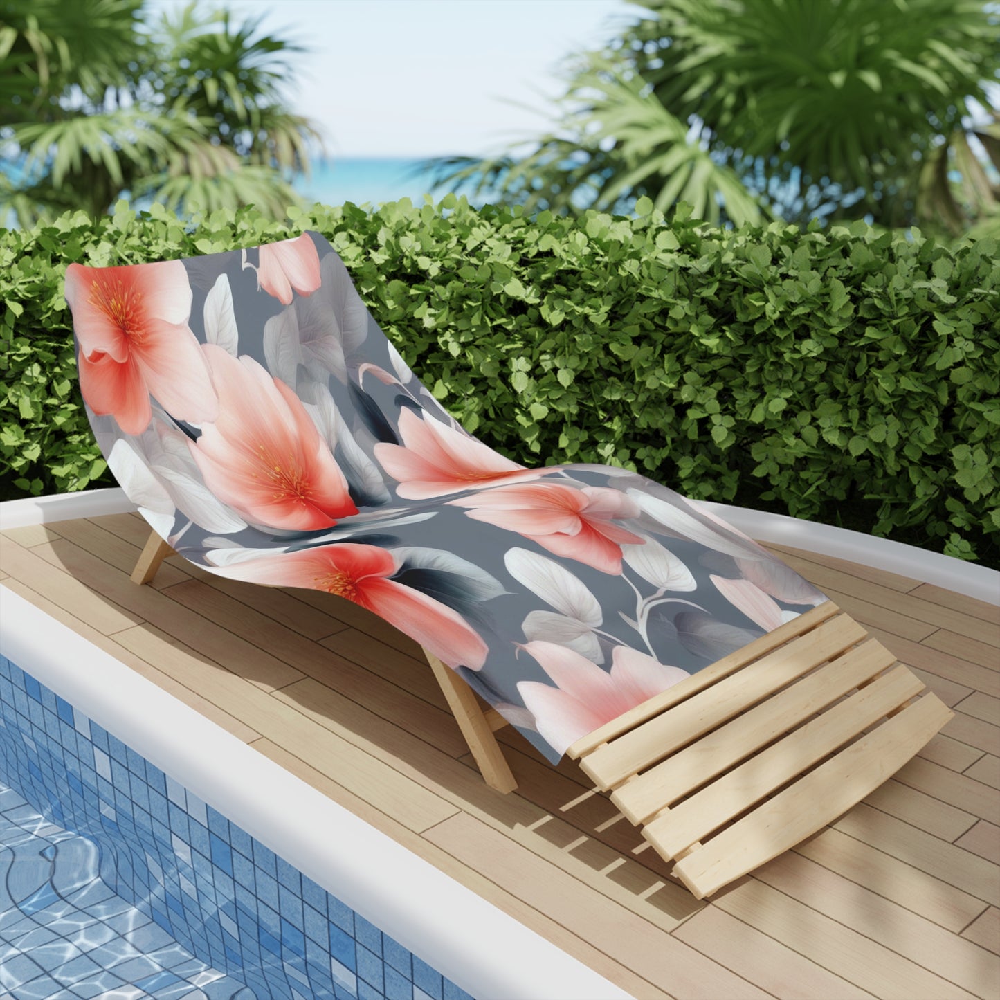 Red Blossom Floral Bunch Beach Towel, 30" x 60"