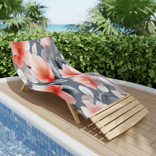 Red Blossom Floral Bunch Beach Towel, 30" x 60"