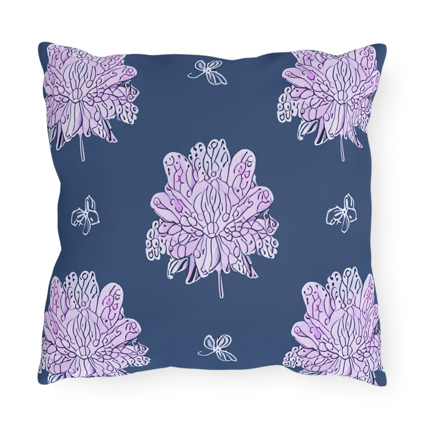 Purple White Floral Butterflies 16" x 16" Outdoor Pillow