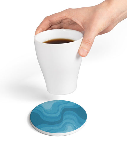 Sky Blue Wavey 4" x 4" Round Ceramic Coaster
