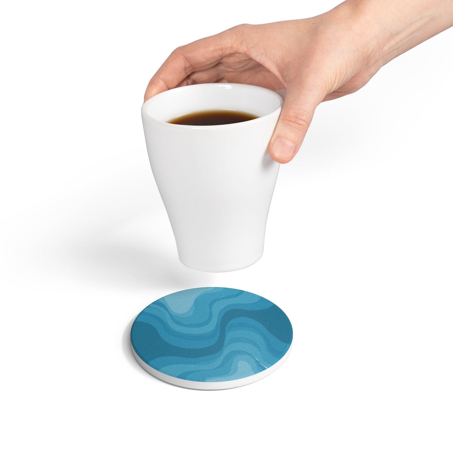 Sky Blue Wavey 4" x 4" Round Ceramic Coaster
