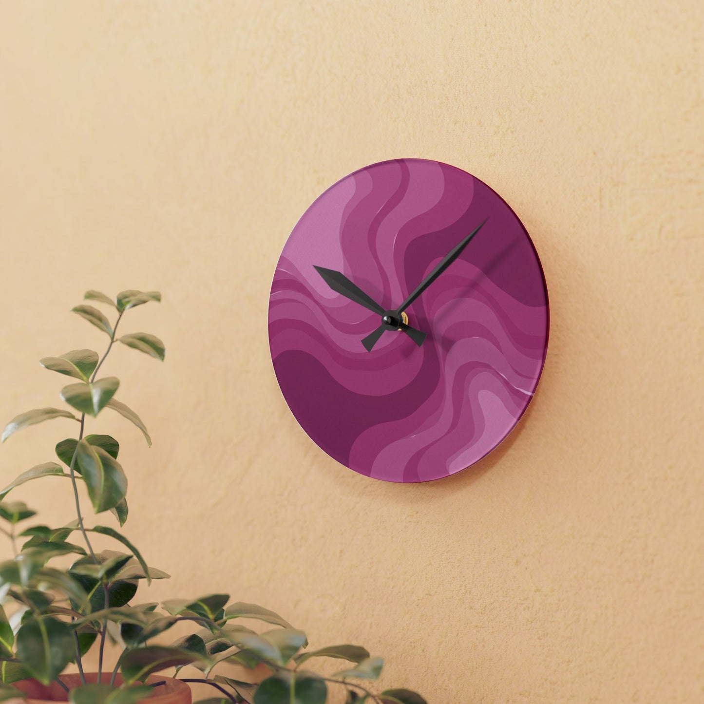 Pinky Mauve Wavey 8" x 8" Round Acrylic Wall Clock