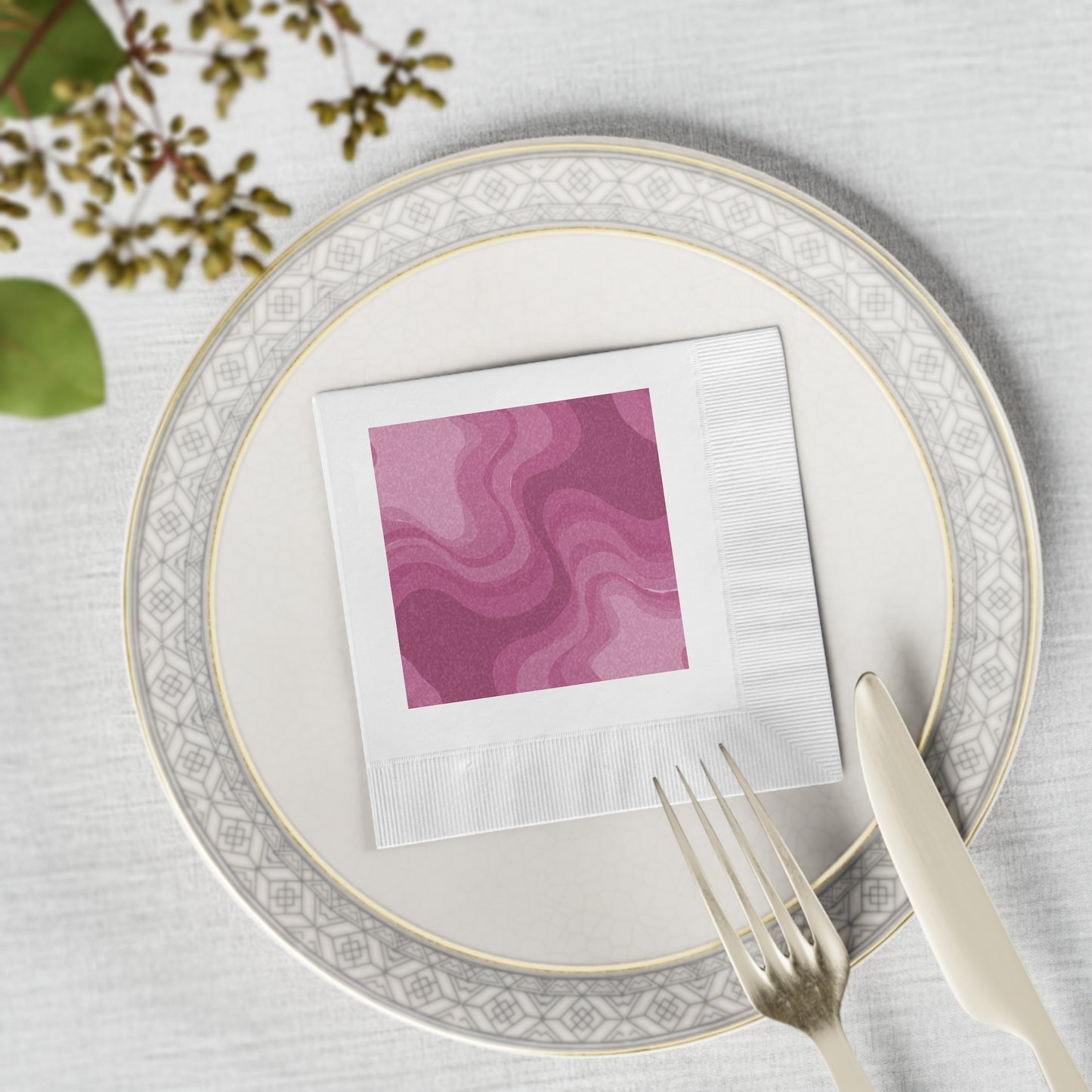 Pinky Mauve Wavey White Coined Napkins, 4.8" x 4.8"