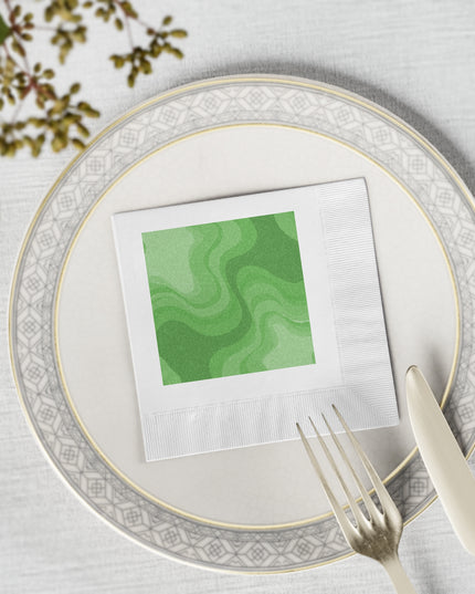 Greenie Meanie Wavey White Coined Napkins, 4.8" x 4.8"