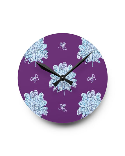 Blue Floral Butterflies Acrylic Round Wall Clock, 8" x 8"