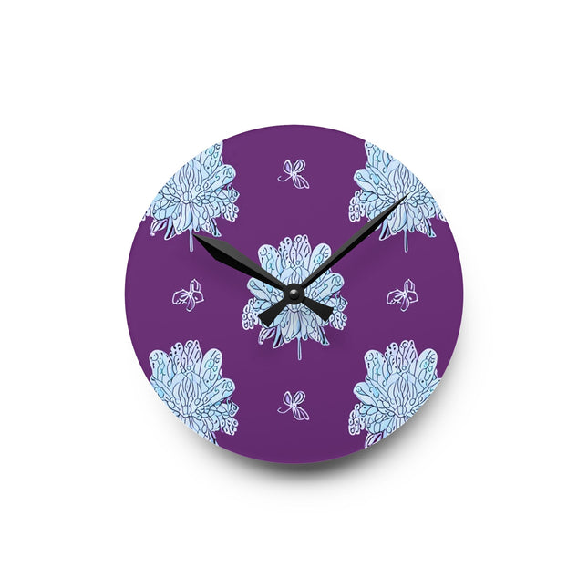 Blue Floral Butterflies Acrylic Round Wall Clock, 8" x 8"