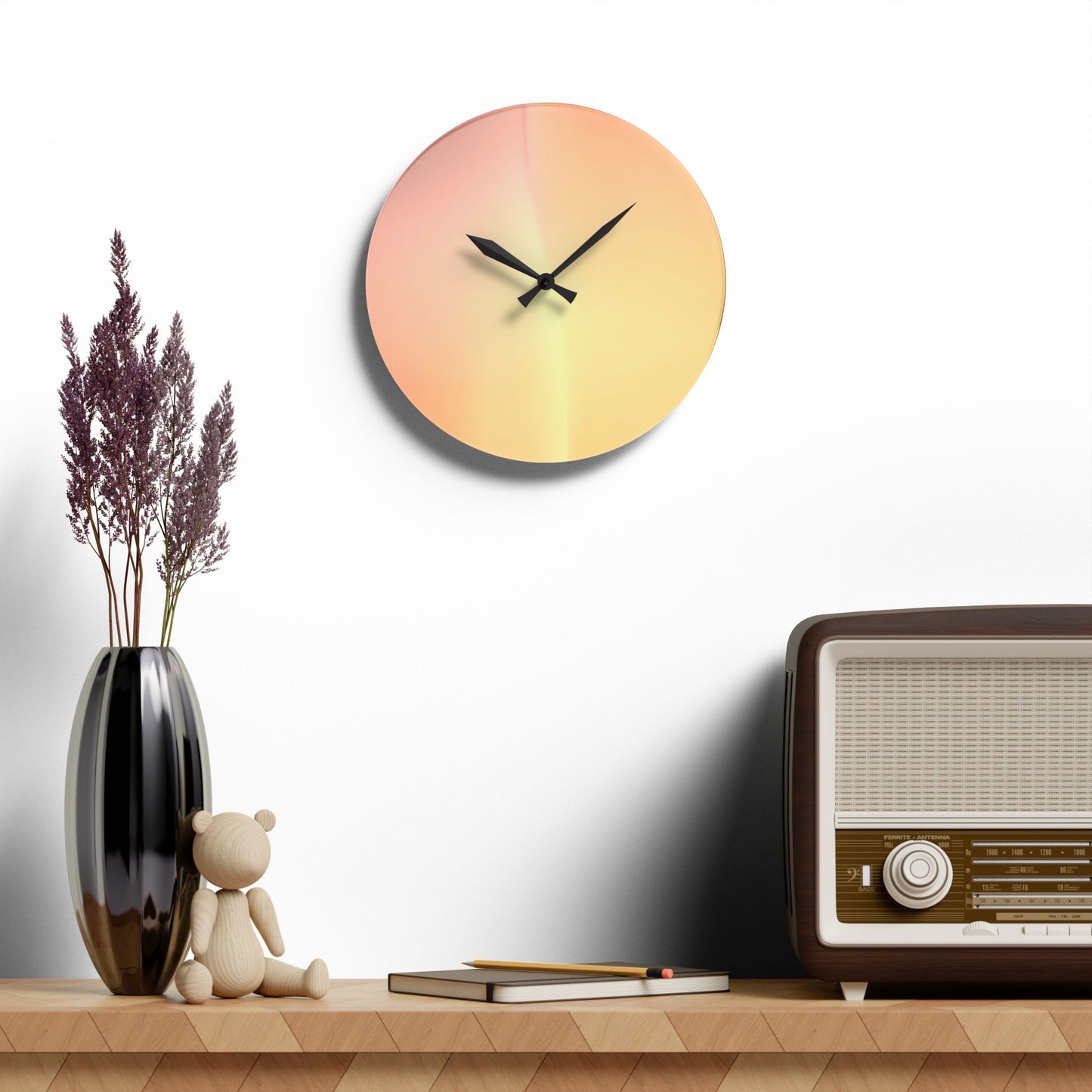 Hot Peach Fade Acrylic Wall Clock, Round or Square, 10.75" x 10.75"