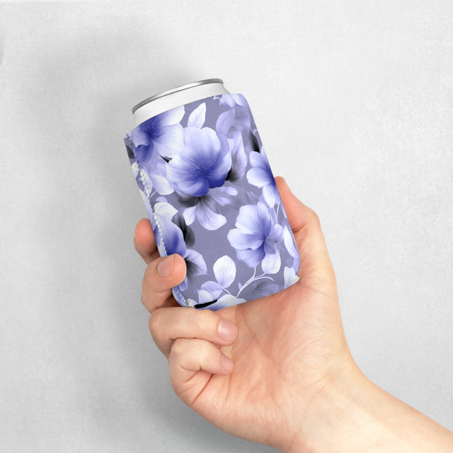 Indigo Blossom Floral Bunch 12 oz Can Cooler Sleeve