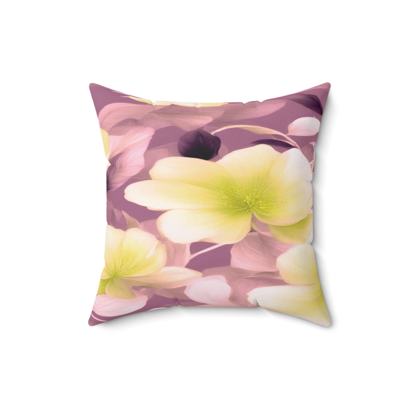 Lemon Blossom Floral Bunch Faux Suede Square Pillow, 16" x 16"