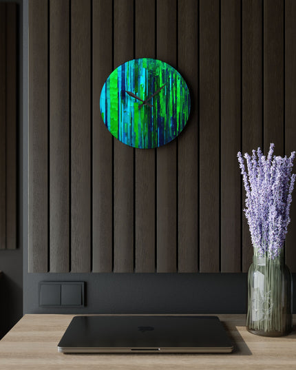Striped Blue Green Acrylic Wall Clock, Round or Square, 10.75" x 10.75"