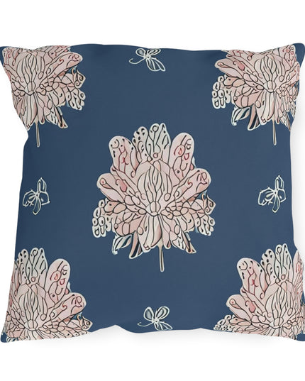 Rose White Floral Butterflies 18" x 18" Outdoor Pillow
