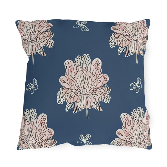 Rose White Floral Butterflies 18" x 18" Outdoor Pillow