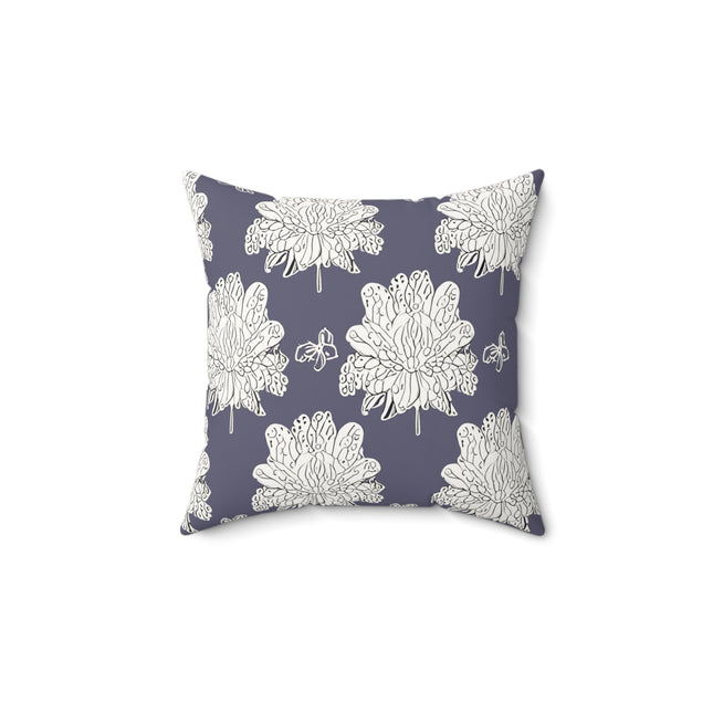 White Floral Butterflies 14" x 14" Faux Suede Square Pillow