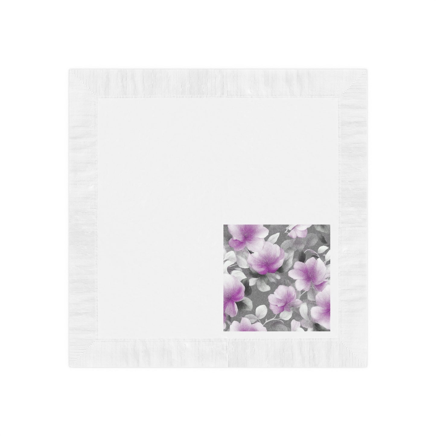 Purple Blossom Floral Bunch White Coined Napkins, 6.5" x 6.5"