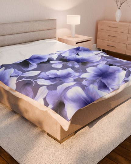 Indigo Blossom Floral Bunch Velveteen Plush Blanket, 60" x 80"