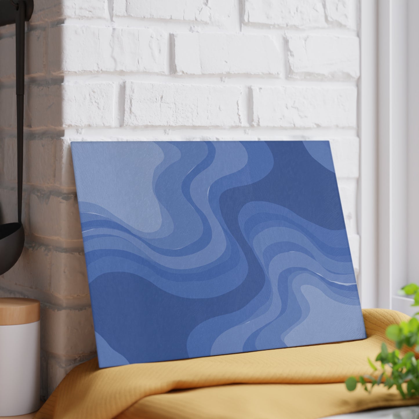 Deep Blue Wavey 8" x 11" Glass Cutting Board