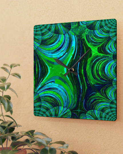 Uzi Spiral Blue Green Acrylic Wall Clock, Round or Square, 10.75" x 10.75"
