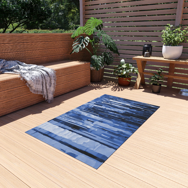 Striped Deep Blue 36" x 60" Outdoor Rug