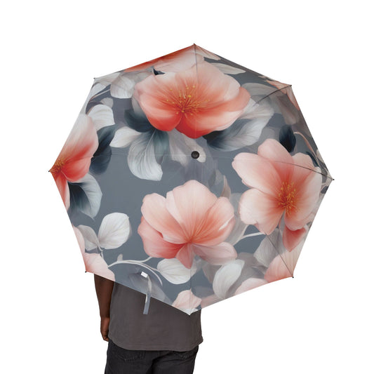 Red Blossom Floral Bunch Foldable Umbrella - Compact & Chic