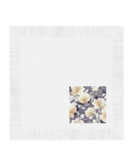 White Blush Floral Bunch White Coined Napkins, 4.8" x 4.8"