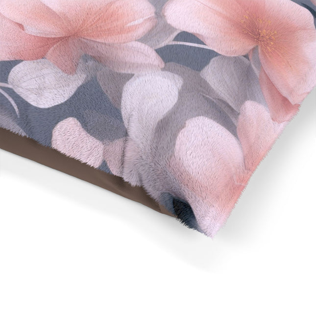 Peach and Blue Gray Floral Bunch Pet Bed, 40" × 30"