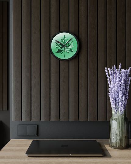 Mint Green Maple Leaf Acrylic Round Wall Clock, 8" x 8"
