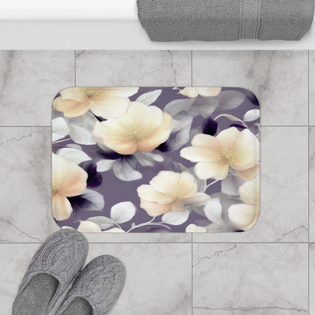 White Blush Floral Bunch 24" x 17" Bath Mat
