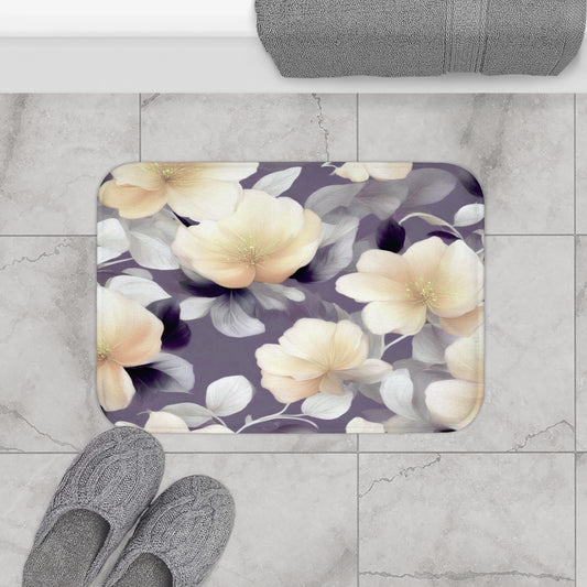 White Blush Floral Bunch 24" x 17" Bath Mat