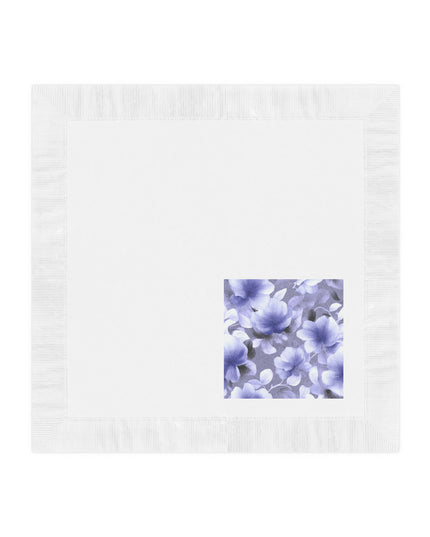 Indigo Blossom Floral Bunch White Coined Napkins, 4.8" x 4.8"