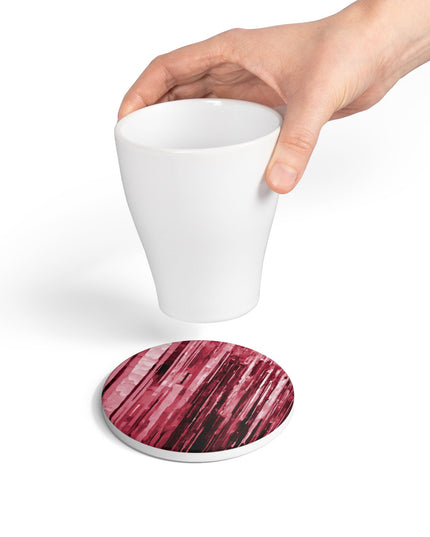 Striped Ruby 4" x 4" Round Ceramic Coaster
