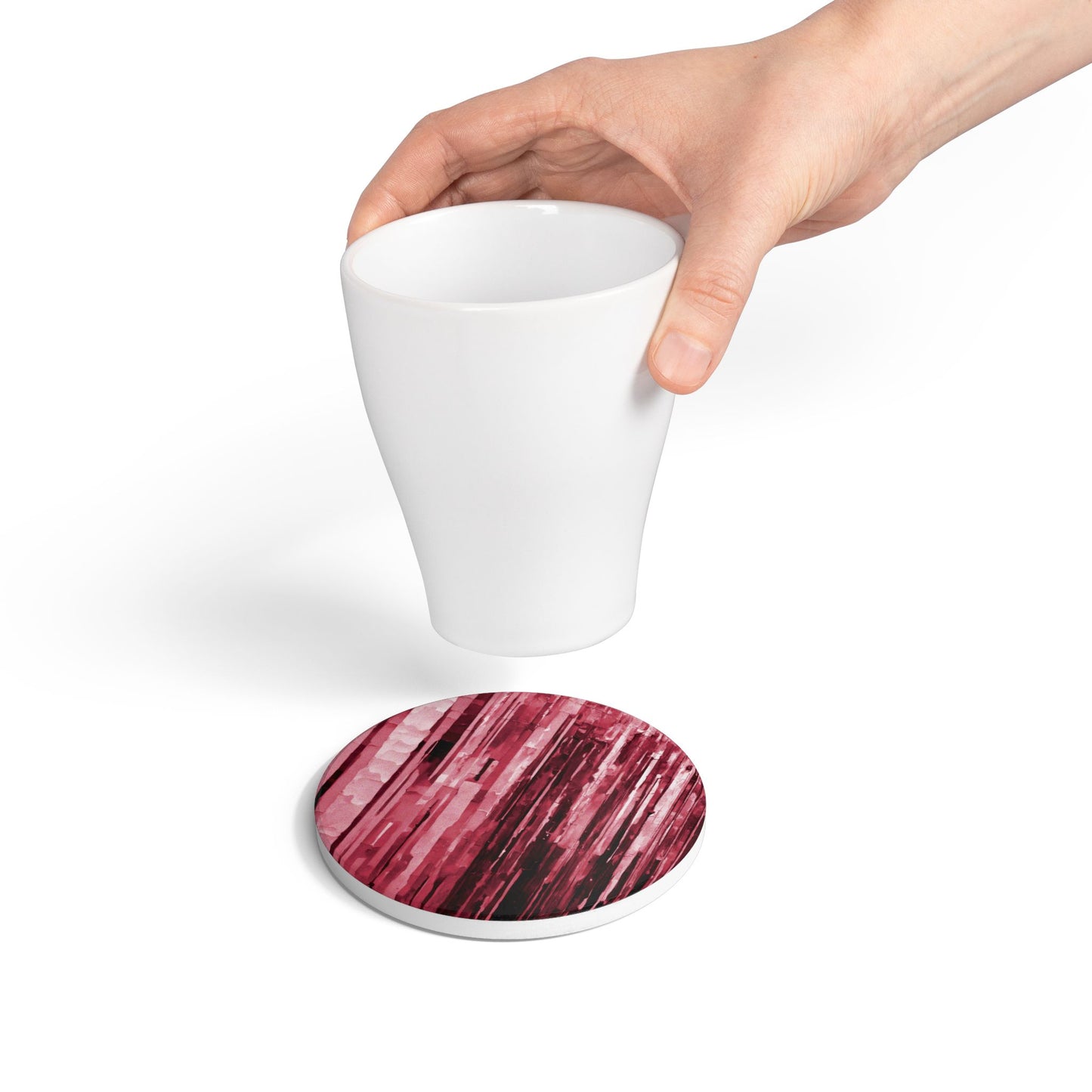 Striped Ruby 4" x 4" Round Ceramic Coaster