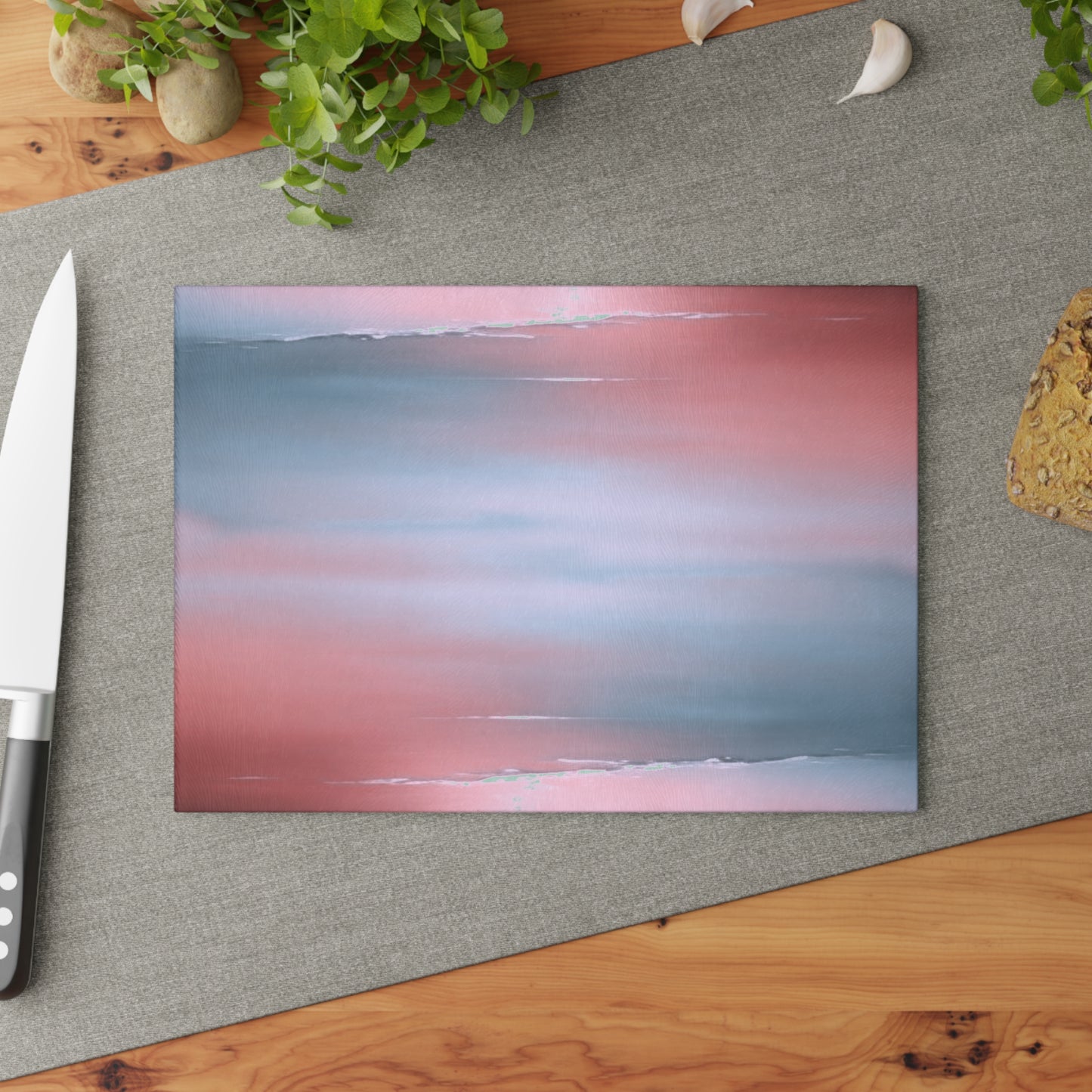 Gray Sea Pink Fog 8" x 11" Glass Cutting Board