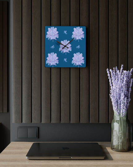 Lavender Floral Butterflies Acrylic Wall Clock, Round or Square, 10.75" x 10.75"