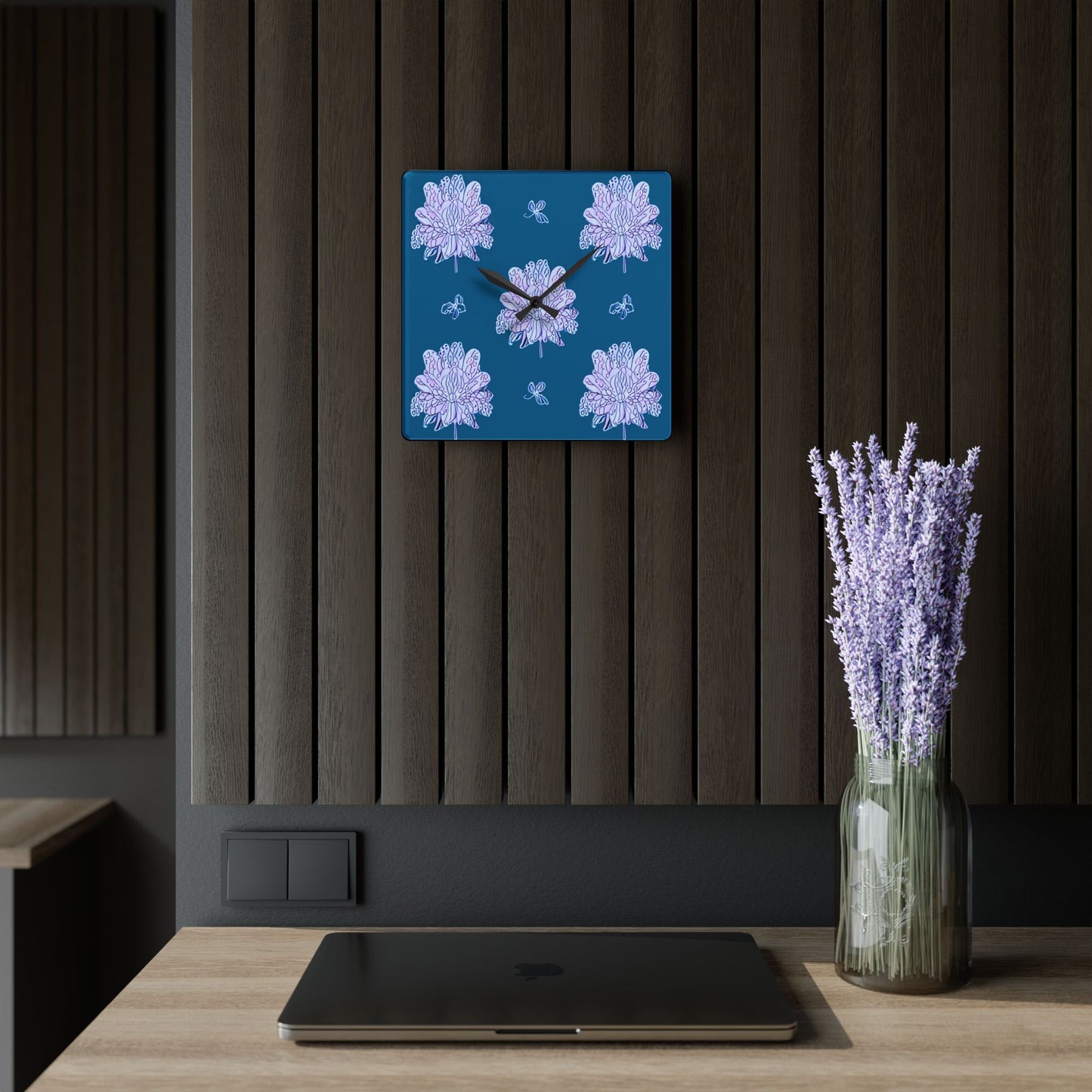 Lavender Floral Butterflies Acrylic Wall Clock, Round or Square, 10.75" x 10.75"