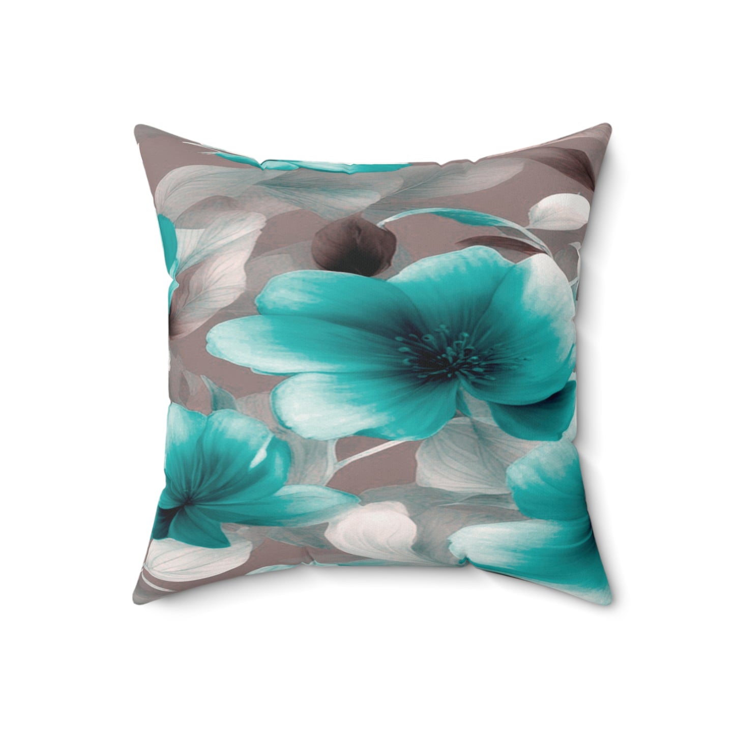 Tif Green Gray Floral Bunch Faux Suede Square Pillow, 18" x 18"
