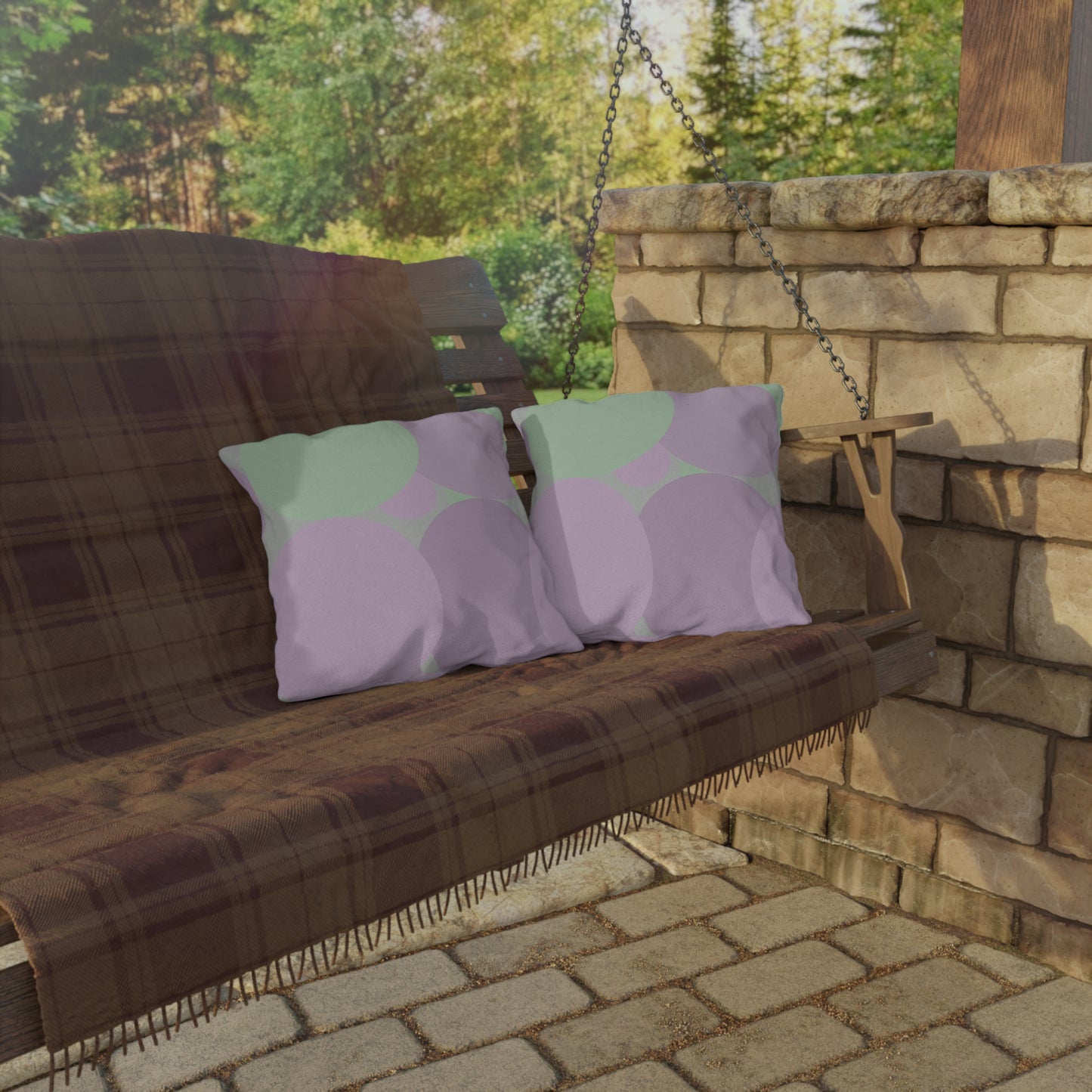 Pastel Lavender Purple and Soft Green Patches 16" x 16" Outdoor Pillows