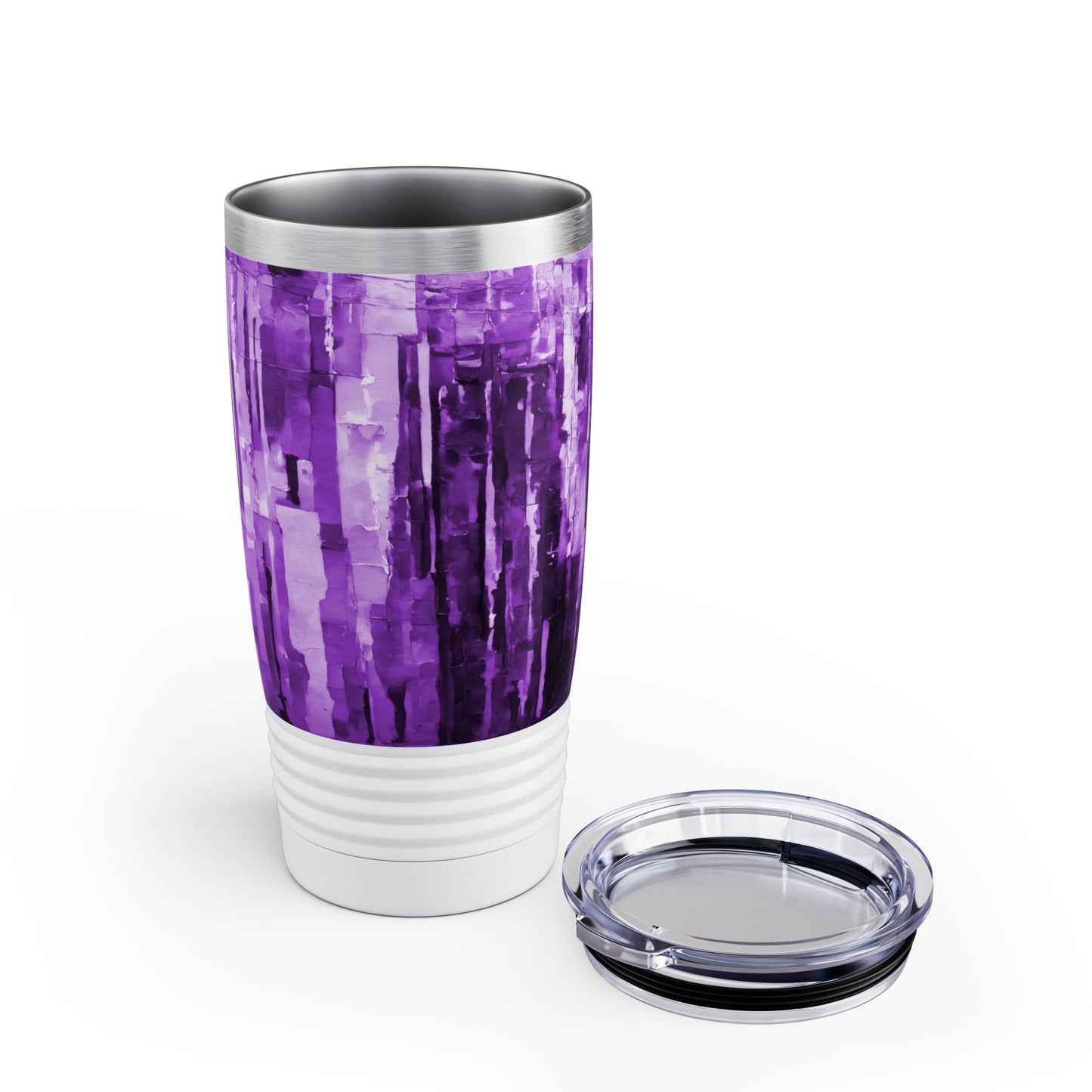 Striped Powder Lavender Ringneck Tumbler, 20oz in white, steel and black