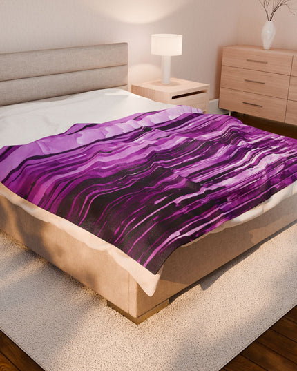 Striped Powder Lavender Velveteen Plush Blanket, 60" x 80"